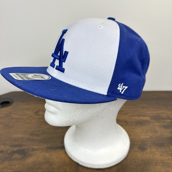 Los Angeles Dodgers '47 Brand Sure Shot Captain Snapback Hat Blue White MLB - Picture 2 of 8